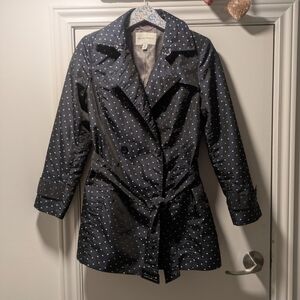 Banana Republic Polka Dot Trench Coat Blue White Belted Women’s M Rain Jacket